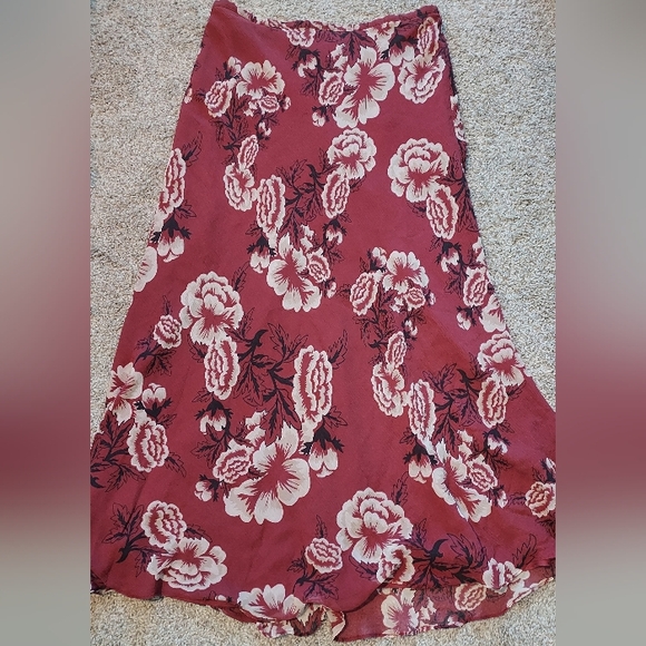 Spiegel Silk Maxi Skirt Size 12 Rust Black Floral Whimsigoth Modest Boho Cottage - Picture 1 of 9